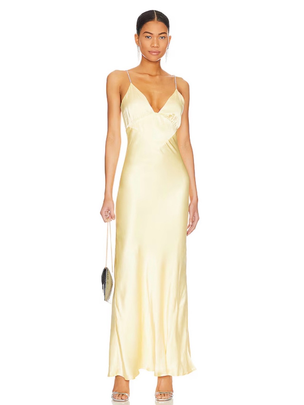 Bardot Capri Diamonte Slip Dress in Canary Yellow